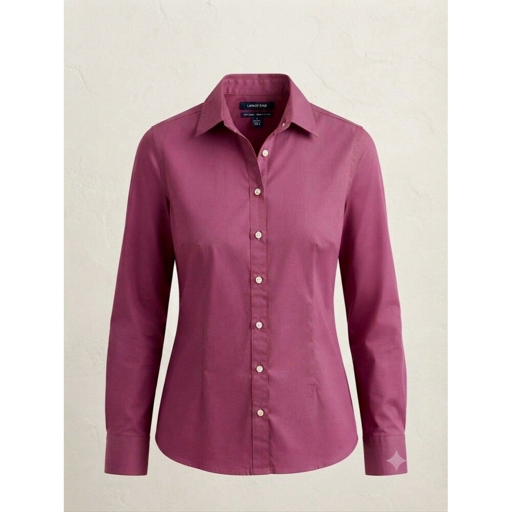 Lands' End Women's Solid Wine Blouse Long Sleeve Button Shirt Top Sz 2 Maroon